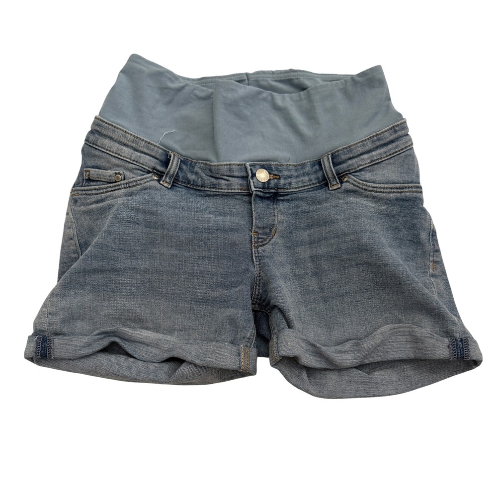 H&M Mama Maternity Denim Shorts Light Wash Over the Belly Size S Low Rib